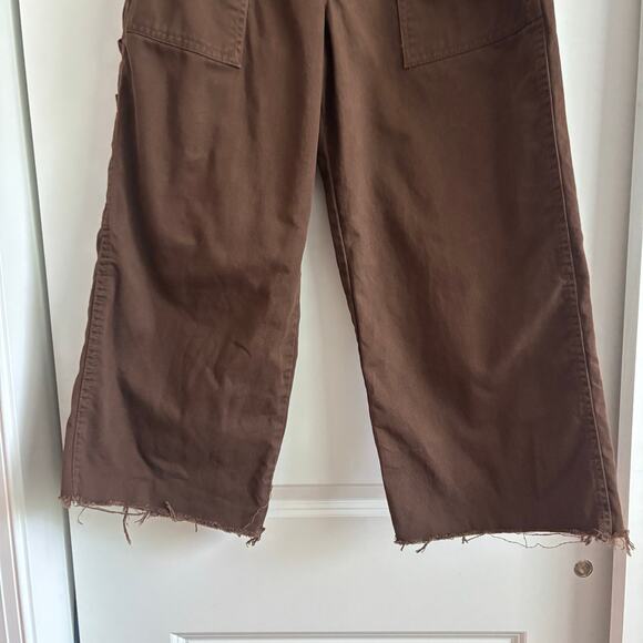 Suk Workwear Women’s Pants Umber Brown Sz 10 Raw Hem Wide Leg Construction - Picture 14 of 16